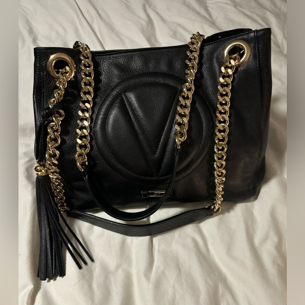Valentino By Mario Valentino Luisa Black Leather Tote Purse bag